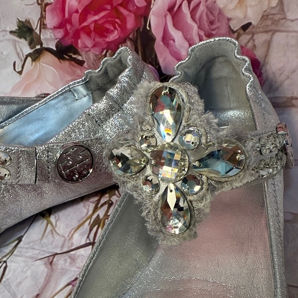 Tory Burch Adjustable Mary Jane Ballet Flats with Rhinestone Detail - Picture 2 of 13